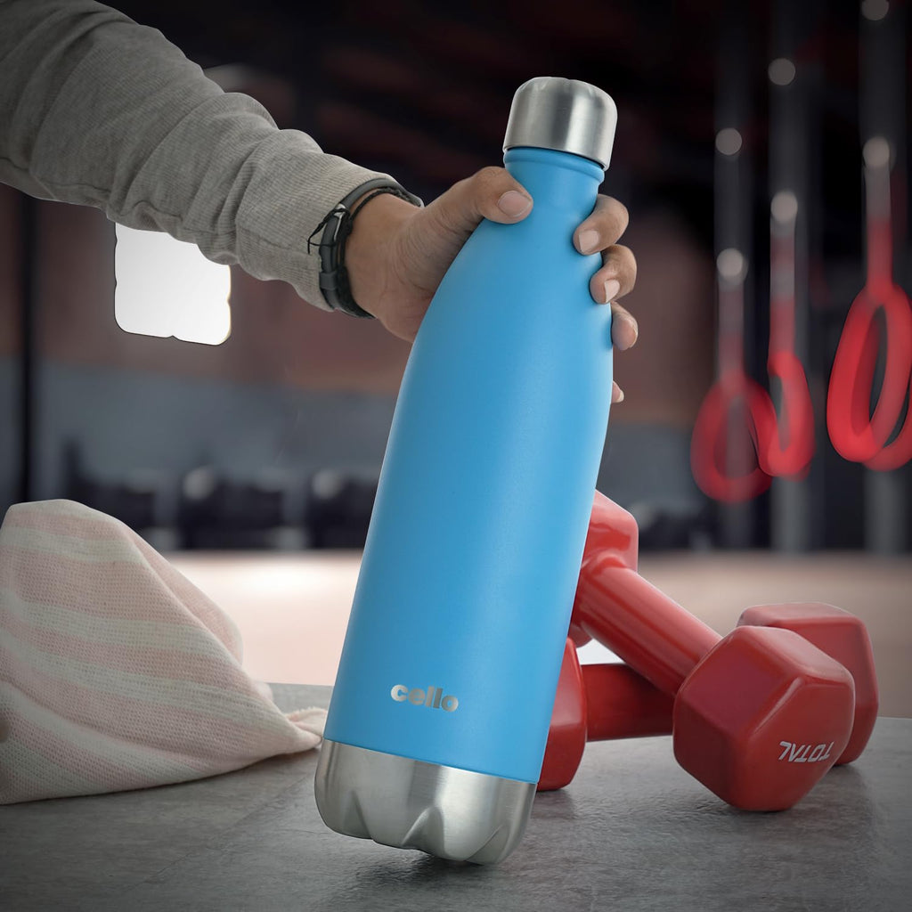 Cello Duro Tuff Steel Series- Swift Double Walled Stainless Steel Water Bottle with Durable DTP Coating, 750ml, Blue