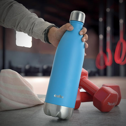 Cello Duro Tuff Steel Series- Swift Double Walled Stainless Steel Water Bottle with Durable DTP Coating, 750ml, Blue