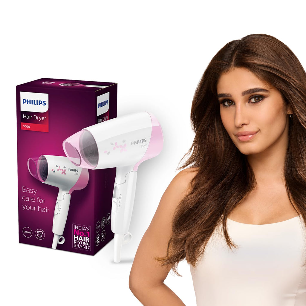 Philips India's No.1 Hair Styling Brand - Glass like Shine Hair Dryer | 1600W | 4 Heat x Speed Modes | 30M Negative ions | Travel-Friendly | For Indian Hair | Gifts for Men | BHD321