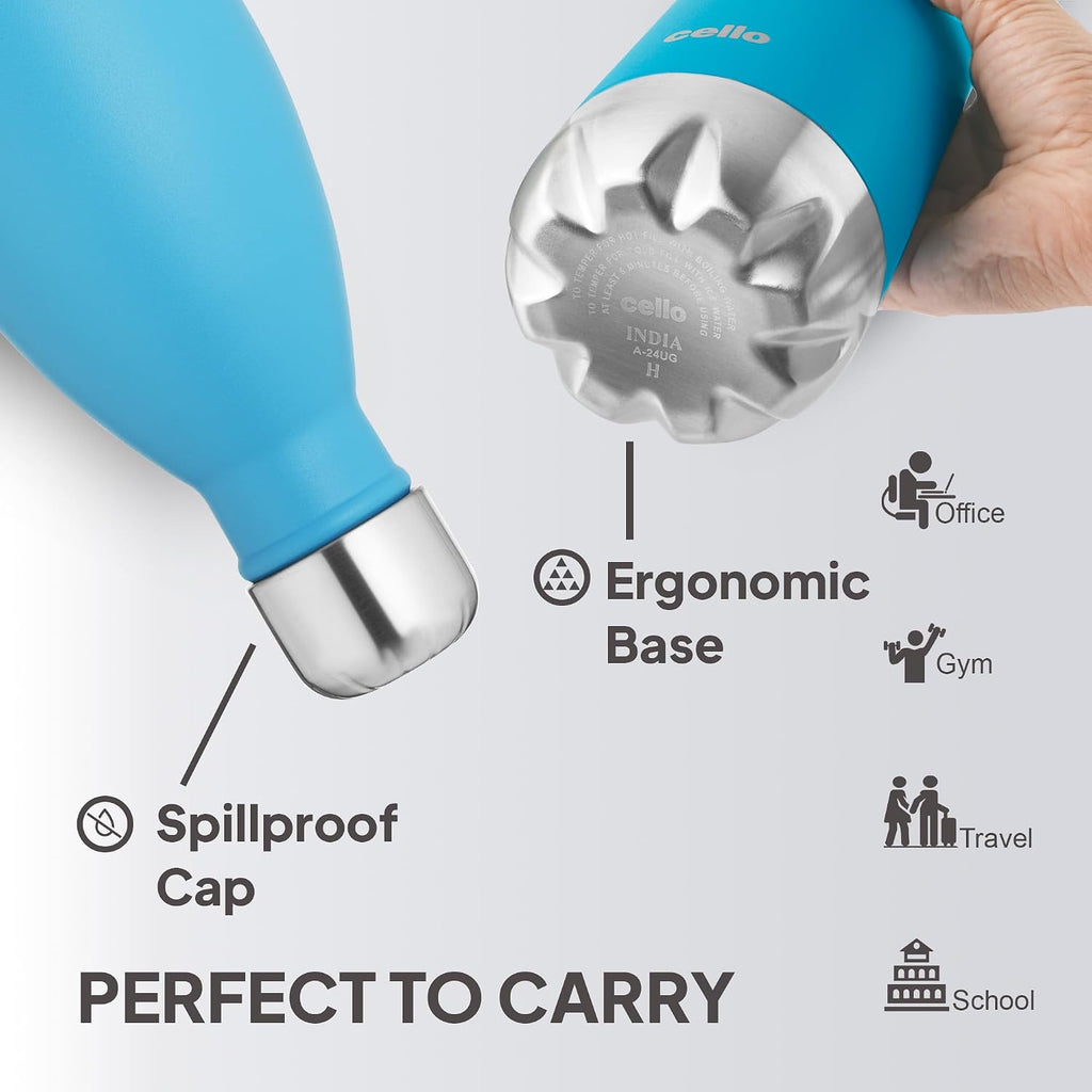 Cello Duro Tuff Steel Series- Swift Double Walled Stainless Steel Water Bottle with Durable DTP Coating, 750ml, Blue