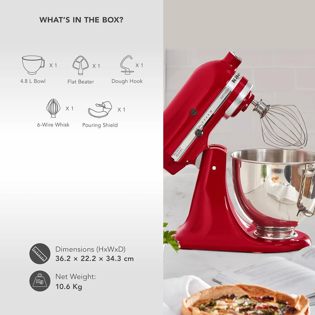 KitchenAid Artisan Series 5KSM150PSDER 300 - Watt Tilt Head Stand Mixer 4.8 Litre - Empire Red