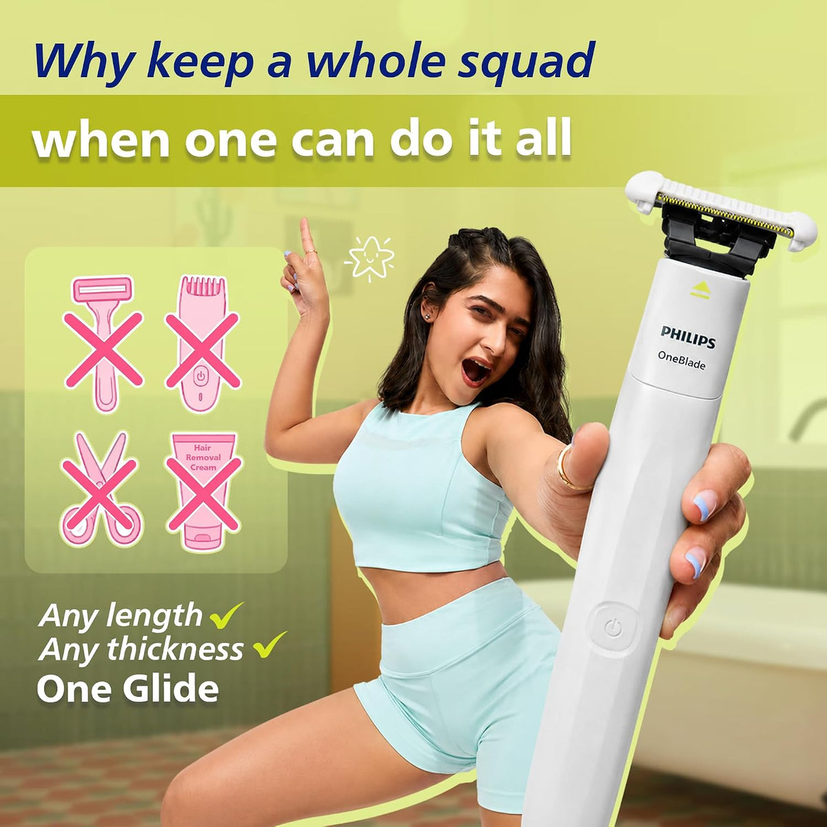 Philips OneBlade Intimate #1 Gynaec Recommended*|2-in-1 Trimmer for Woman|3X Safer Patented Tech|Bikini, Underarm, Private Part, Body trimmer |No post shave irritation, Painless, Waterproof|QP1924/20