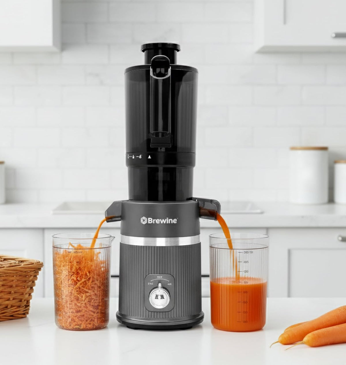 Brewine Cold Press Slow Juicer | 60 RPM High Nutrition Extraction | Wide Feeder | Reverse Function | Easy Clean Design | For Fruits & Vegetables