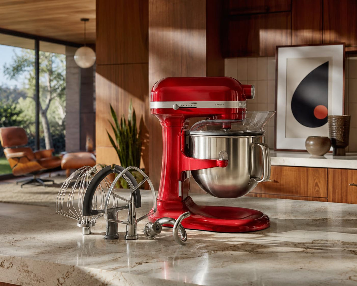 KitchenAid 6.6L Bowl-Lift Stand Mixer, Candy Apple Red – Stainless Steel Whisk, Flat Beater, Dough Hook, Double-Sided Flex Edge Beater & Pouring Shield