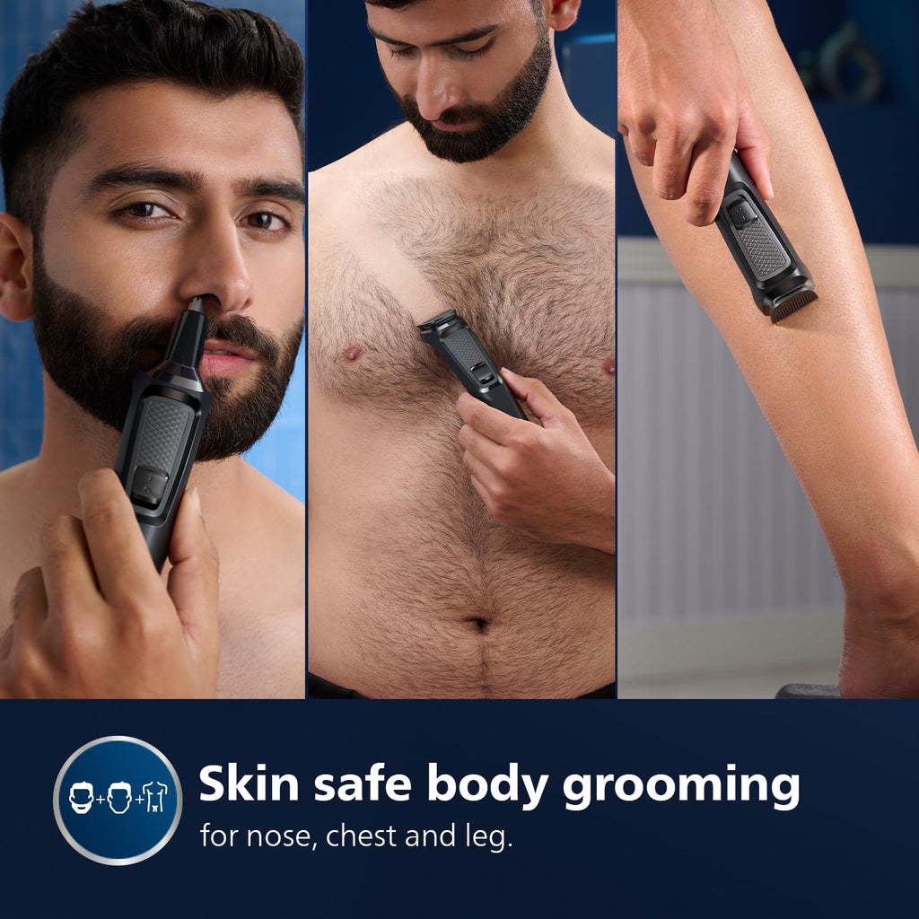 Philips India's No.1 Men's Trimmer | Self Sharpening Blades | Single Stroke Grooming I 9 In1 Face, Nose And Body I 2 +1* Year Warranty | No Oil Needed I 60 Min Runtime I MG3710/65,Black