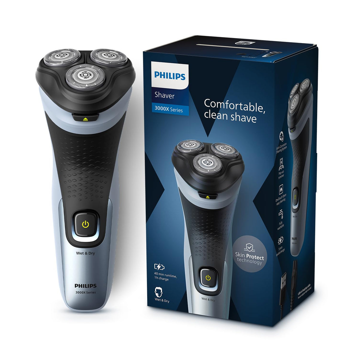 Philips World's No.1 Electric Shaver for Man|3D SkinProtect Flex Heads|Trimmer Pop-out|27 Self-Sharpening Blades|ComfortCut|100% Waterproof|45 Mins Runtime|2yr warranty|X3063/03