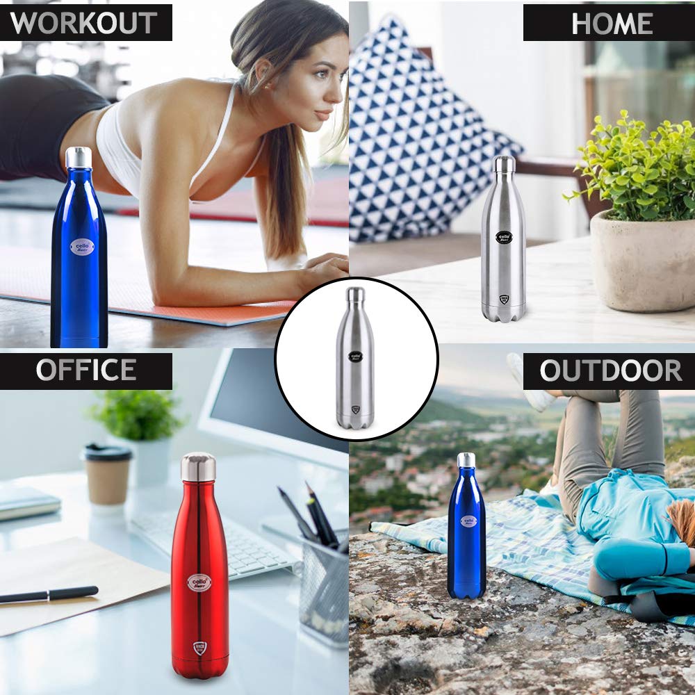 CELLO Swift Stainless Steel Hot and Cold Water Bottle 750 ml Silver | ISI Certified Spillproof Leakproof Double Wall Vacuum Insulated Thermos Flask Water Bottle for School Kids, Office Gym & Travel