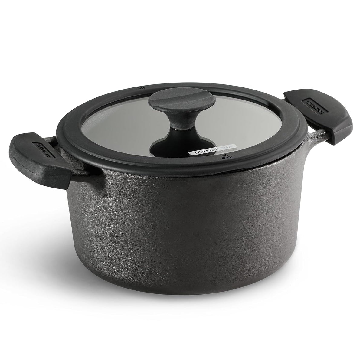 Tramontina TITANEX 24cm/4.9L Pre-Seasoned Heritage Cast Iron Casserole with Toughened Glass Lid | Gas/Induction Compatible Biryani Pot | Stock Pot with Snap-On Silicone Grips | Life-Time Warranty*