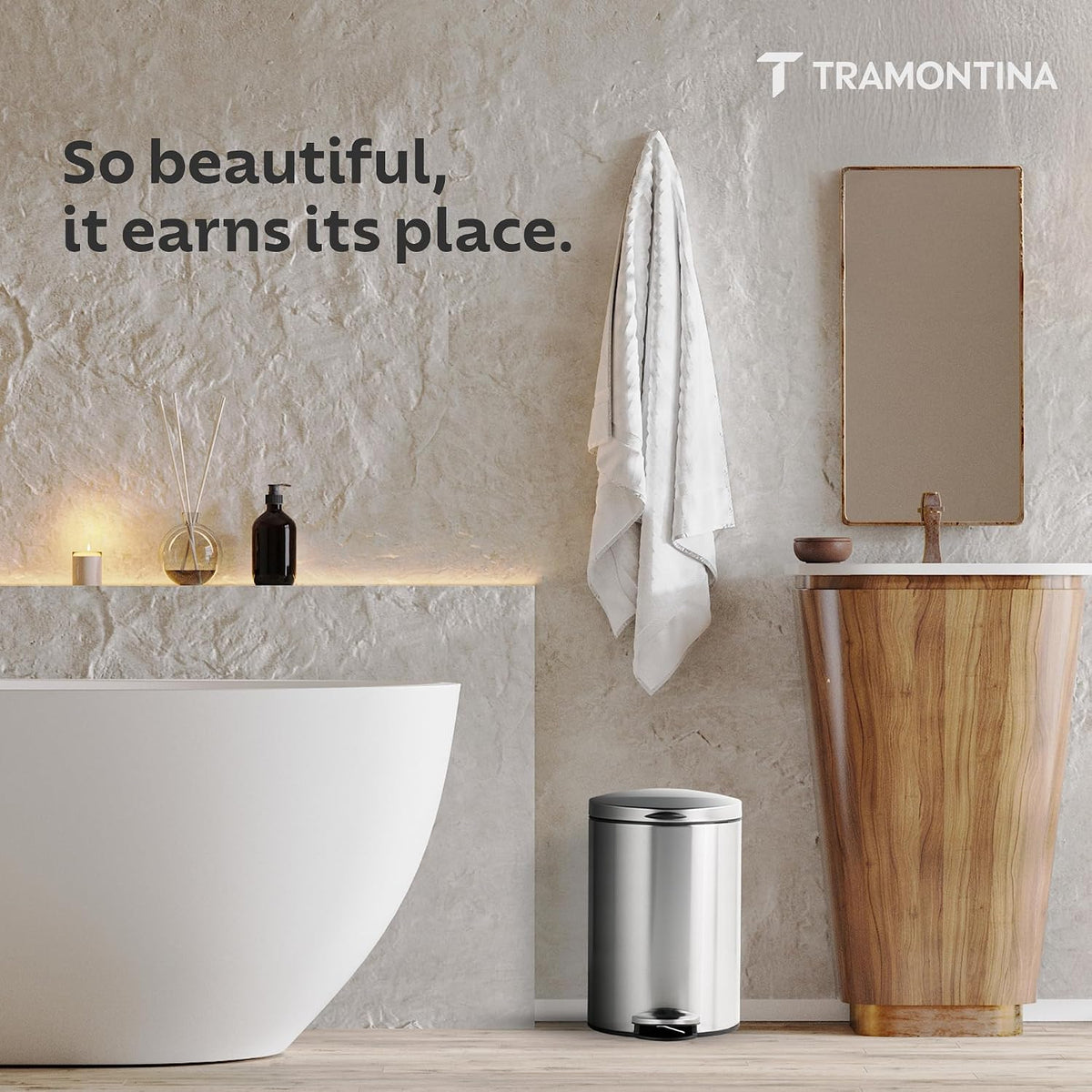TRAMONTINA 11 Litre Stainless Steel Step Dustbin | Fingerprint-Resistant Finish | Soft-Close Lid | Removable Inner Bucket | Round Trash Can for Home, Office & Hospitality
