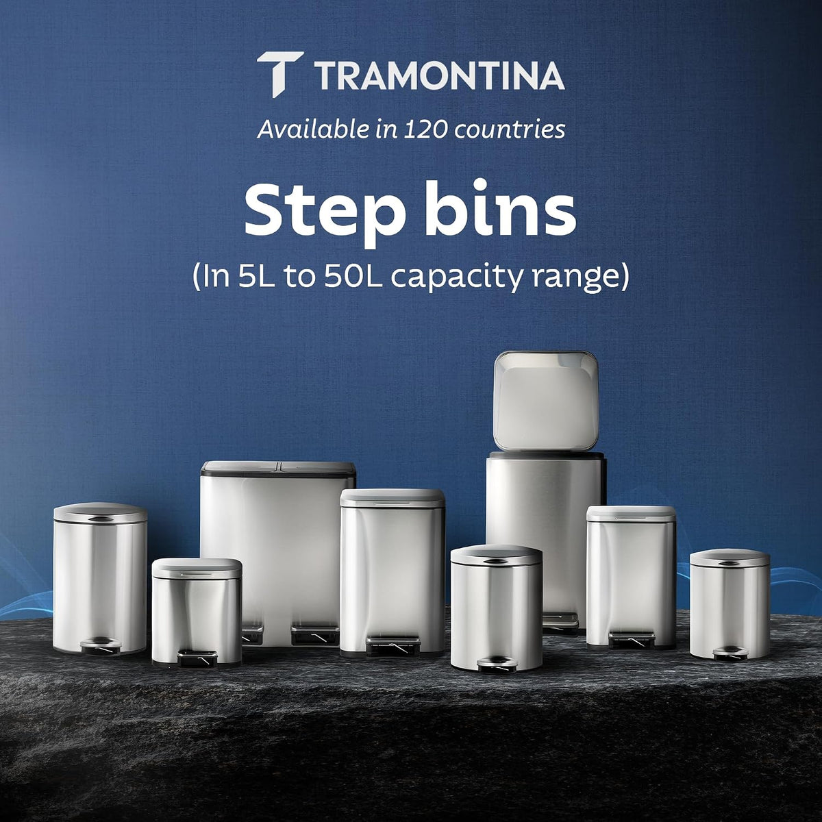 TRAMONTINA 20 Litre Stainless Steel Step Dustbin | Fingerprint-Resistant Finish | Soft-Close Lid | Removable Inner Bucket | Square Trash Can for Home, Office & Hospitality