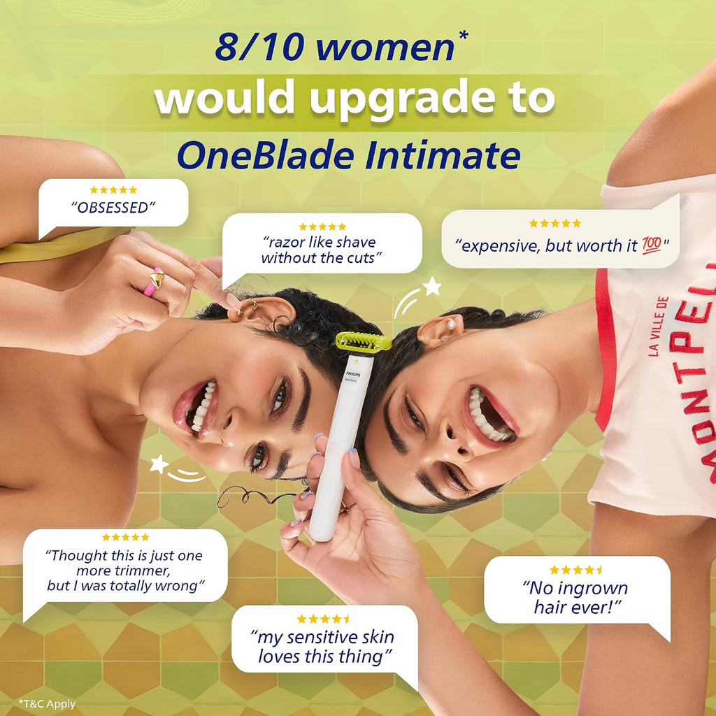 Philips OneBlade Intimate #1 Gynaec Recommended*|2-in-1 Trimmer for Woman|3X Safer Patented Tech|Bikini, Underarm, Private Part, Body trimmer |No post shave irritation, Painless, Waterproof|QP1924/20