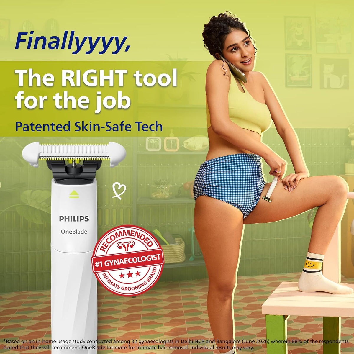 Philips OneBlade Intimate #1 Gynaec Recommended*|2-in-1 Trimmer for Woman|3X Safer Patented Tech|Bikini, Underarm, Private Part, Body trimmer |No post shave irritation, Painless, Waterproof|QP1924/20