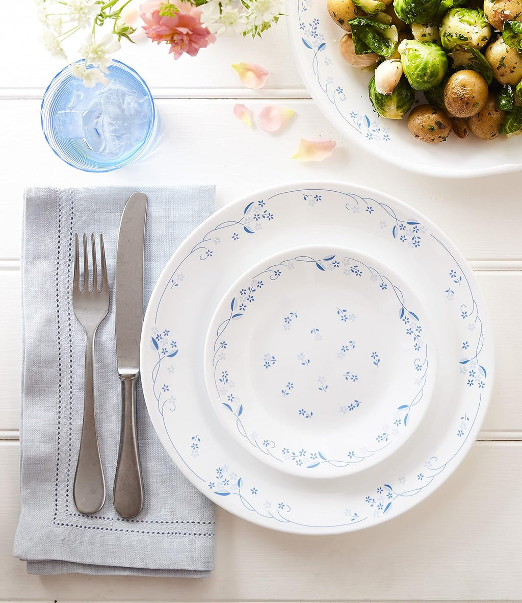 CORELLE Provincial Blue Glass Small Plate 17 cm, Lightweight & Durable, Made of Vitrelle Glass, Microwave & Dishwasher Safe, Elegant Crockery for Dining & Gifting - Set of 6