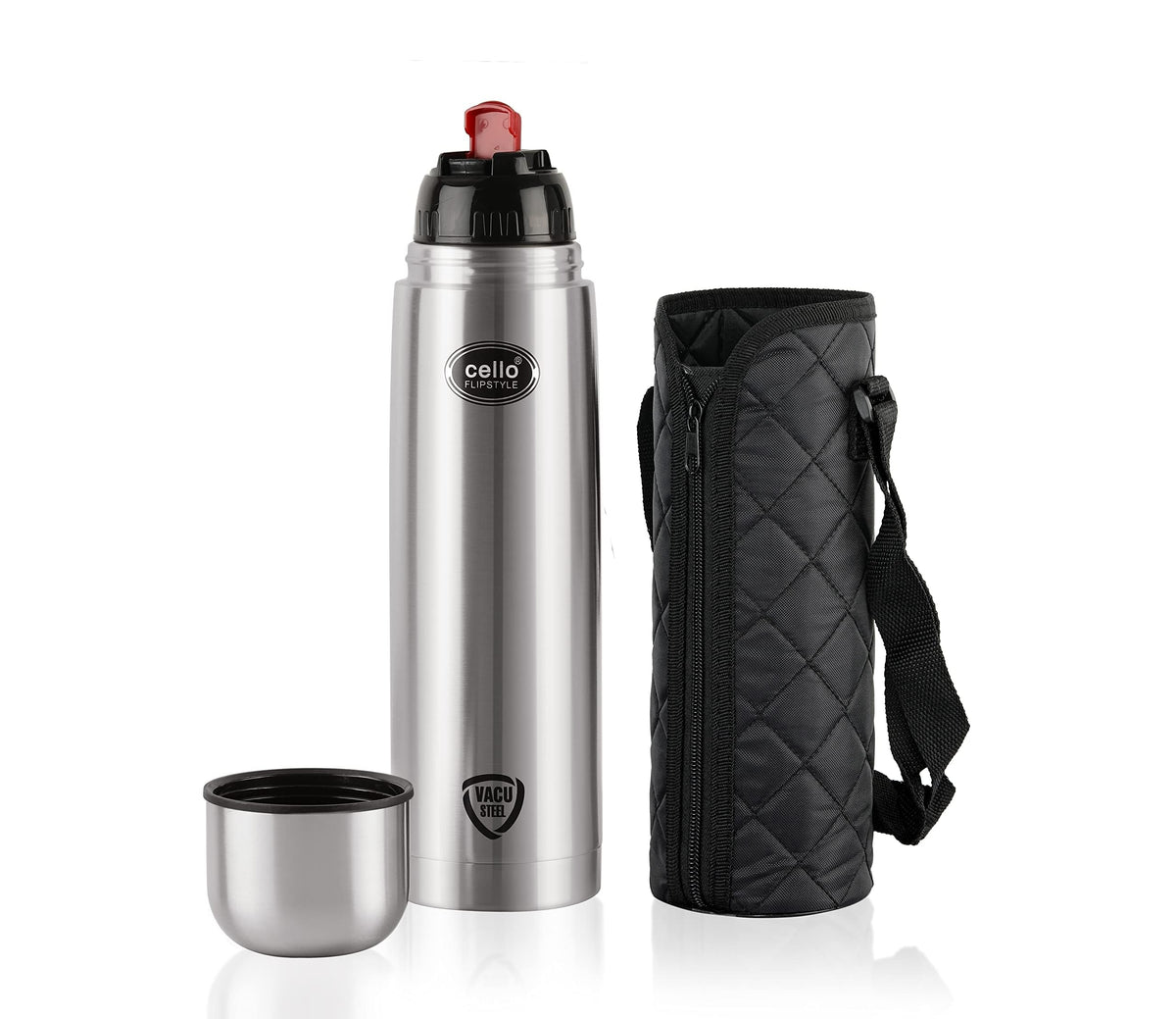 Cello Flipstyle Thermosteel Water Bottle with Jacket 750ml, Silver | 24 Hours Hot and Cold | Double Walled | Vacuum Insulated Flip Lid Flask Bottle | Perfect for Water, Tea, Coffee & Cold Beverages
