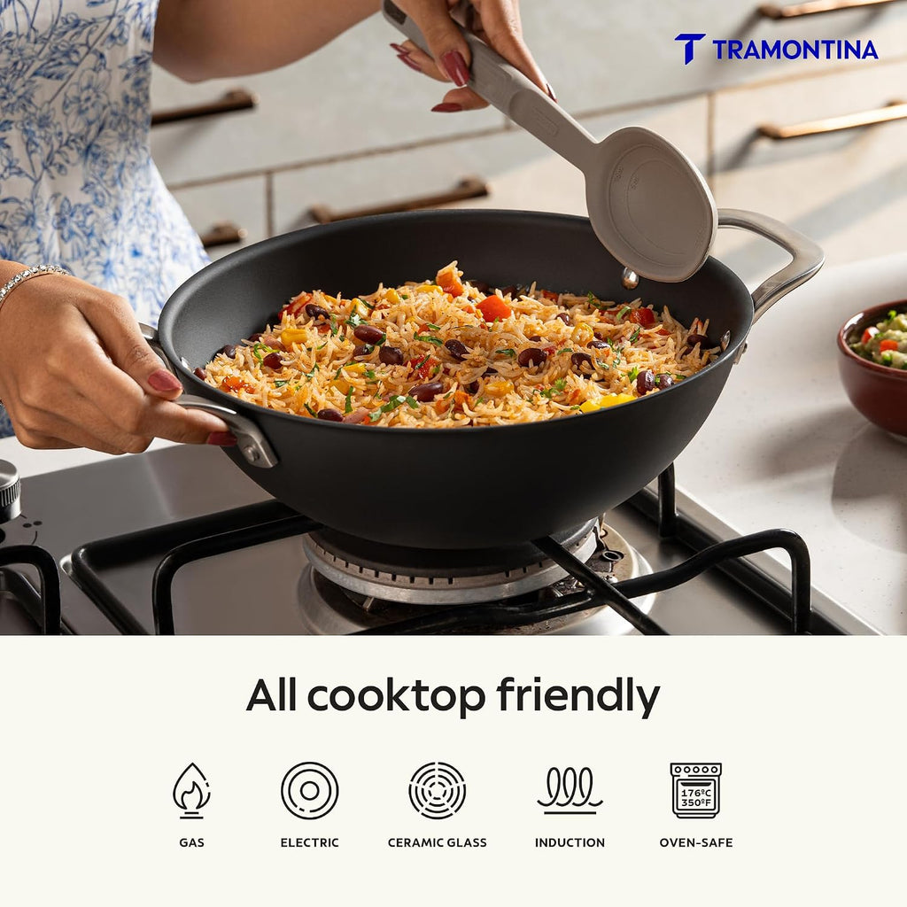 TRAMONTINA Heritage Iron Kadai with Lid 20 cm 1.7 L | Black