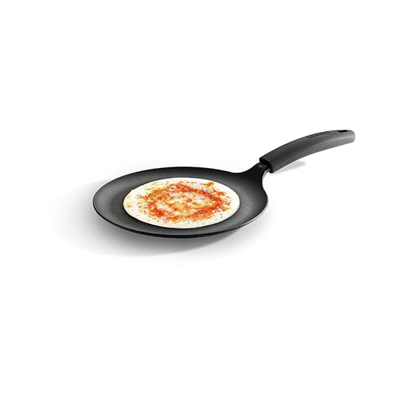 Tramontina Titanex 24 cm Pre-Seasoned Cast Iron Dosa Tawa – Non-Toxic, Induction Compatible, Heat-Resistant Non-Slip Grip, Natural Stone Finish, Raised Side for Spill-Free Cooking, Long Heat Retention